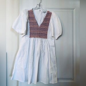 Madewell White Dress with Red Embroidered Bodice